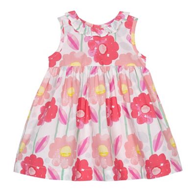 Baby girls' pink floral woven dress and sun hat